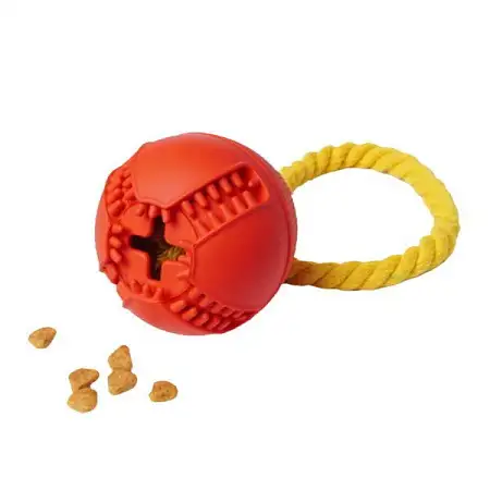 Купить homepet silver series игрушка для собак мяч с канатом с отверстием для лакомств красный каучук